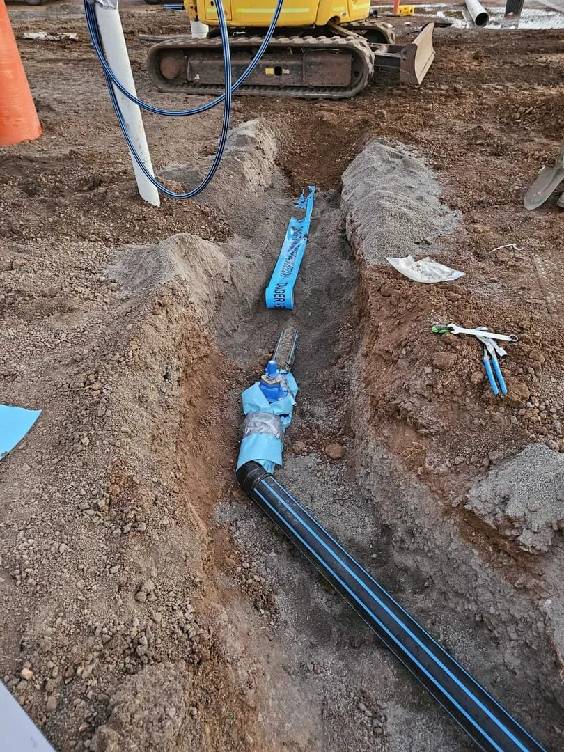 Water pipe laying on construction site
