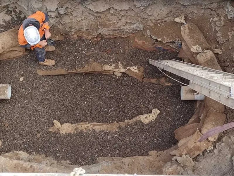 Gas check manhole deep excavation for sewer construction