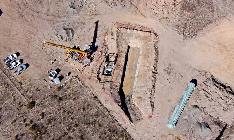 Aerial view of Harlowe pump station construction site